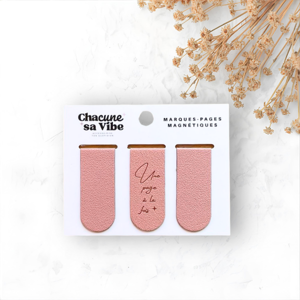 Set de 3 marque-pages magnétiques rose poudré - Une page à la fois
