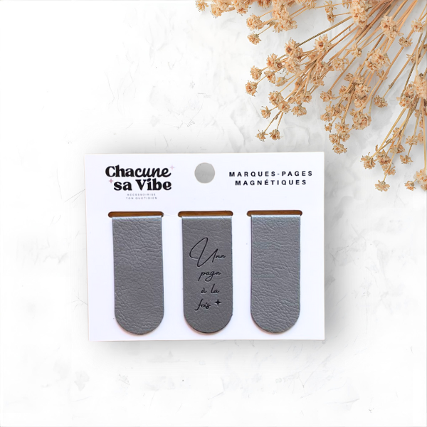 Set de 3 marque-pages magnétiques gris - Une page à la fois